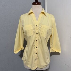 Croft‎ & Barrow Women Y2K Yellow 3/4 Sleeve Button-Down Shirt S Business Casual